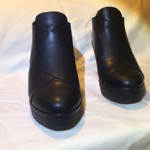 Eileen Fisher Cross-Over Leather Ankle Booties